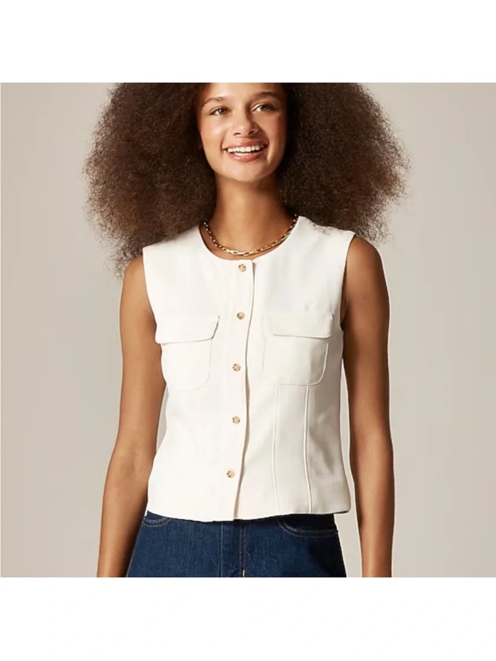 J crew Scoopneck Vest In Drapey Crepe Size 16 In Ivory NWT